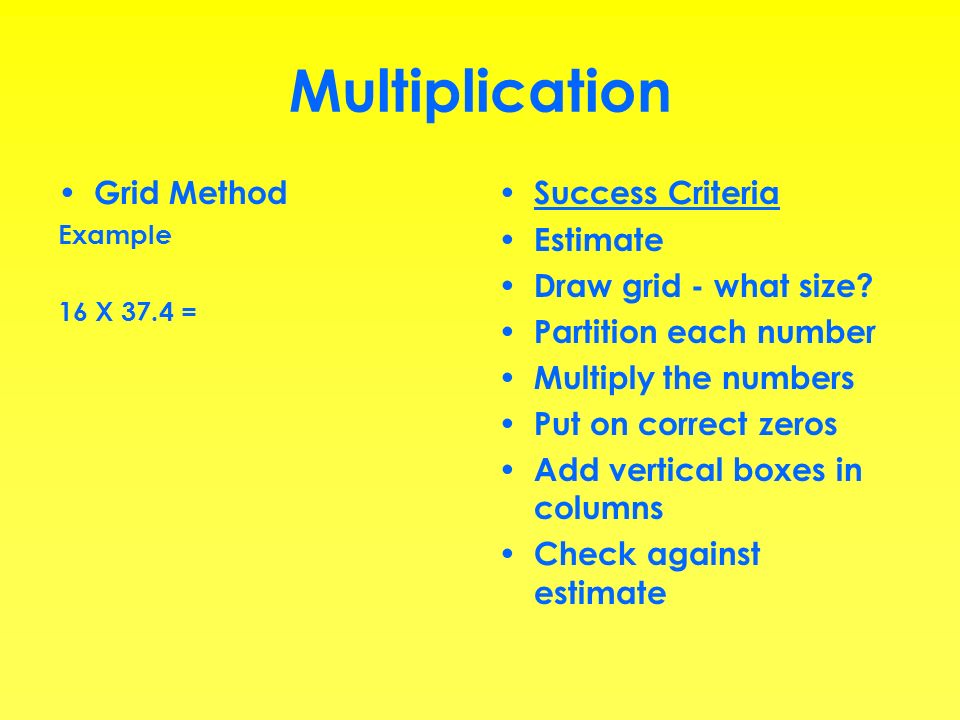 Multiplication Grid Method Success Criteria Estimate