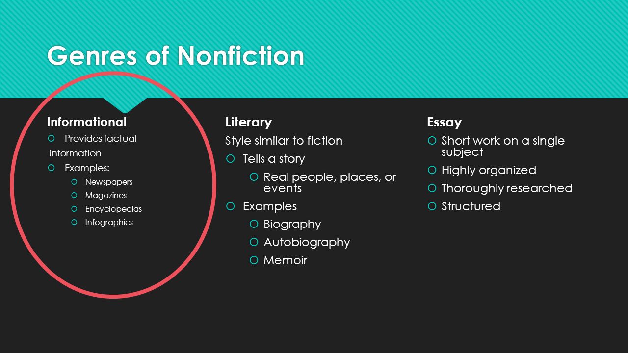Genres of Nonfiction Literary Essay Informational