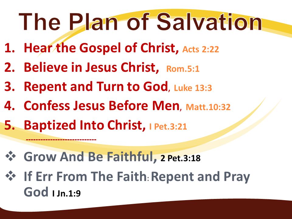 The Plan of Salvation Hear the Gospel of Christ, Acts 2:22