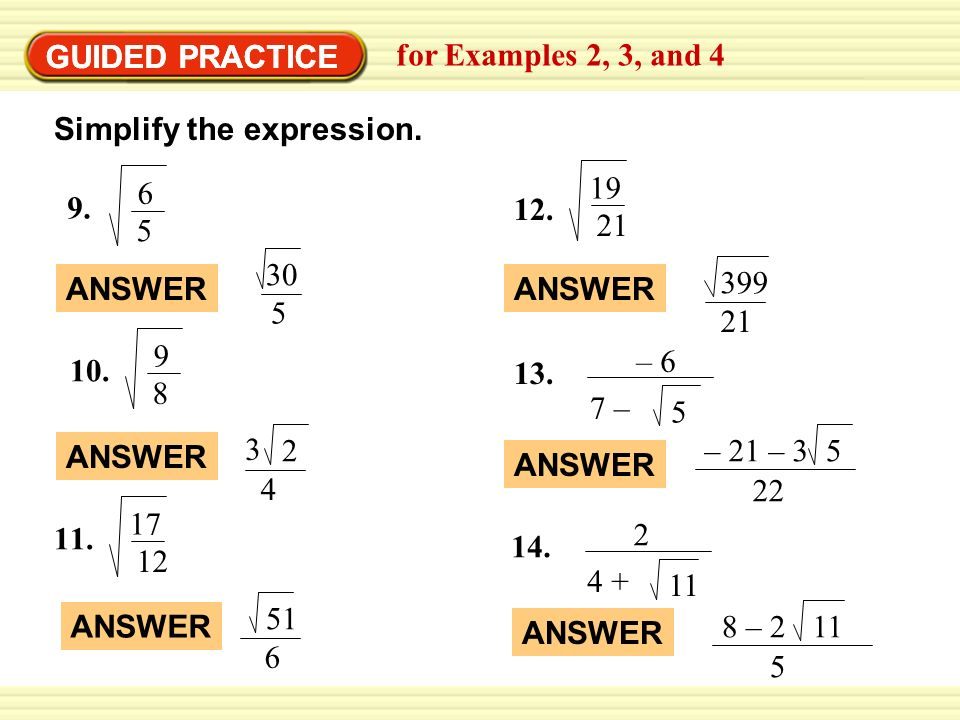 GUIDED PRACTICE GUIDED PRACTICE. for Examples 2, 3, and 4. Simplify the expression