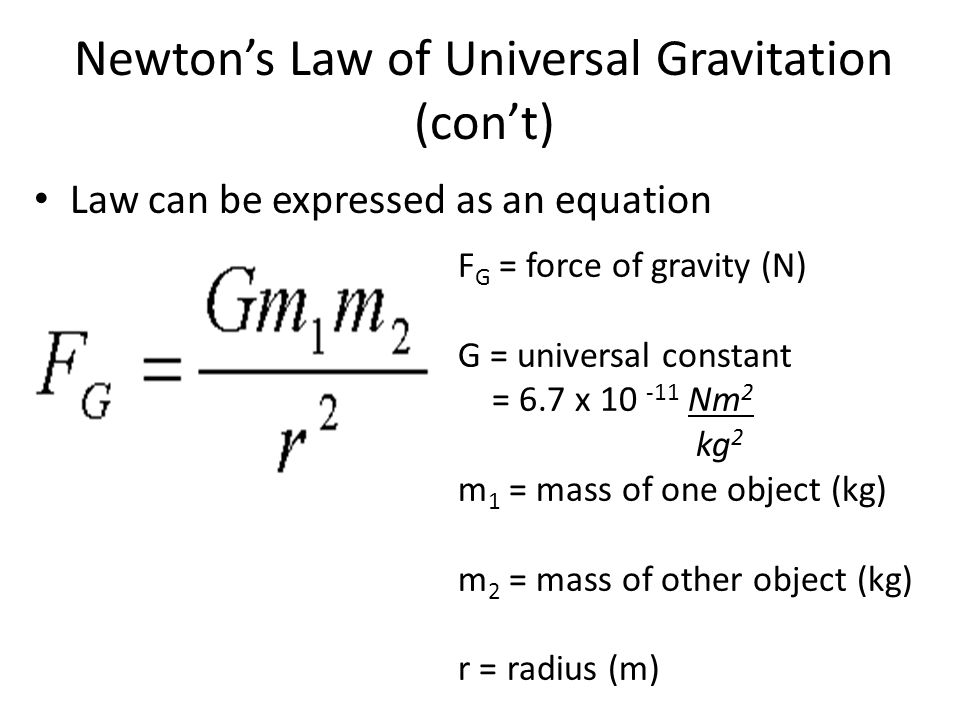 Newton’s Law of Universal Gravitation (con’t)
