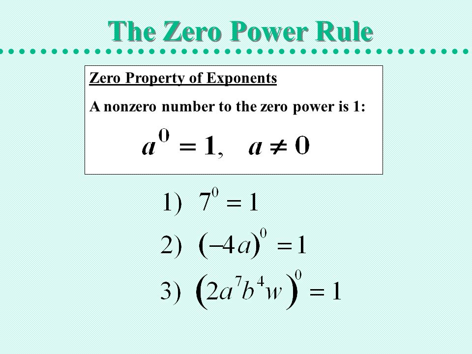 The Zero Power Rule Zero Property of Exponents