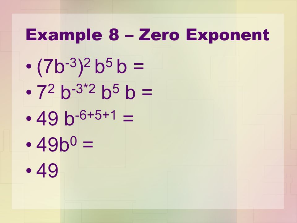 Example 8 – Zero Exponent