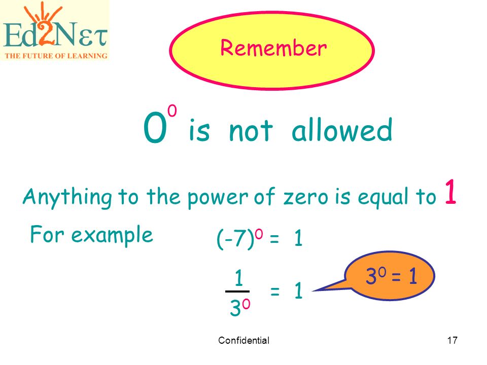 is not allowed Remember Anything to the power of zero is equal to 1