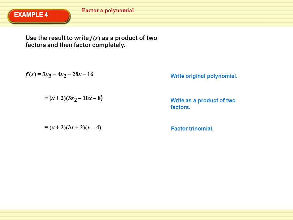 Use the result to write f (x) as a product of two