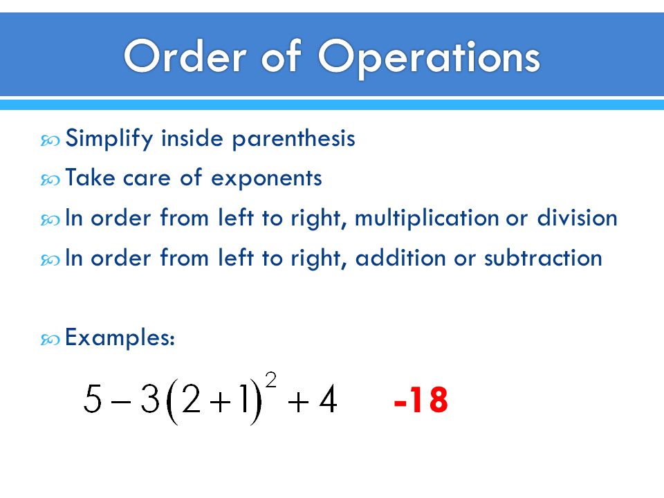 Order of Operations -18 Simplify inside parenthesis