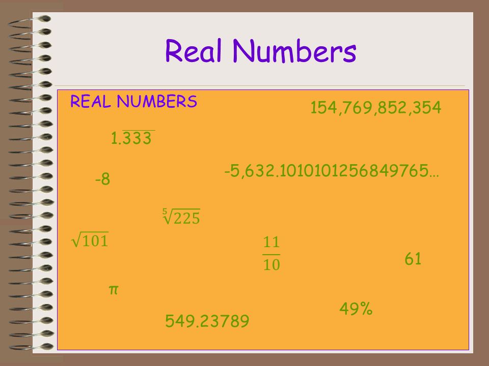 Real Numbers REAL NUMBERS 154,769,852,