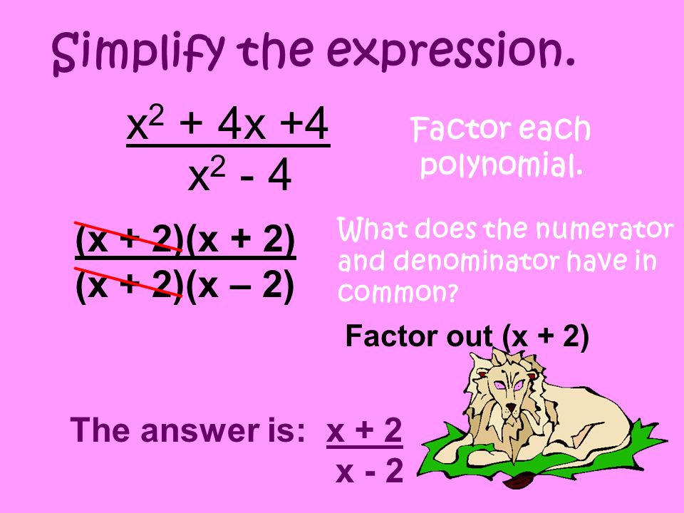 Simplify the expression. Factor each polynomial.