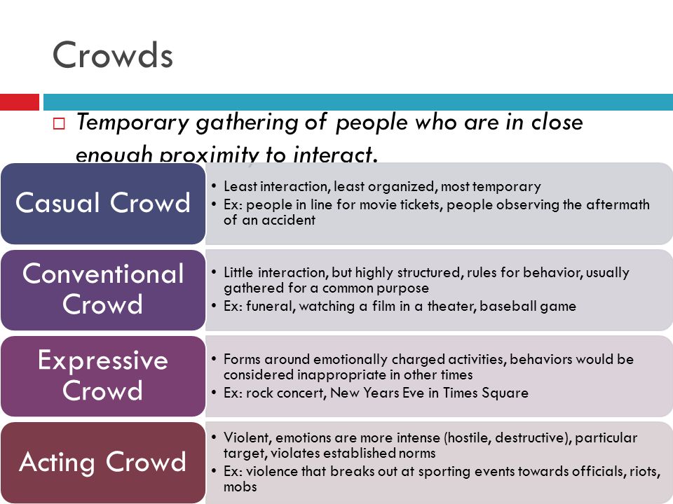 Crowds Casual Crowd Conventional Crowd Expressive Crowd Acting Crowd