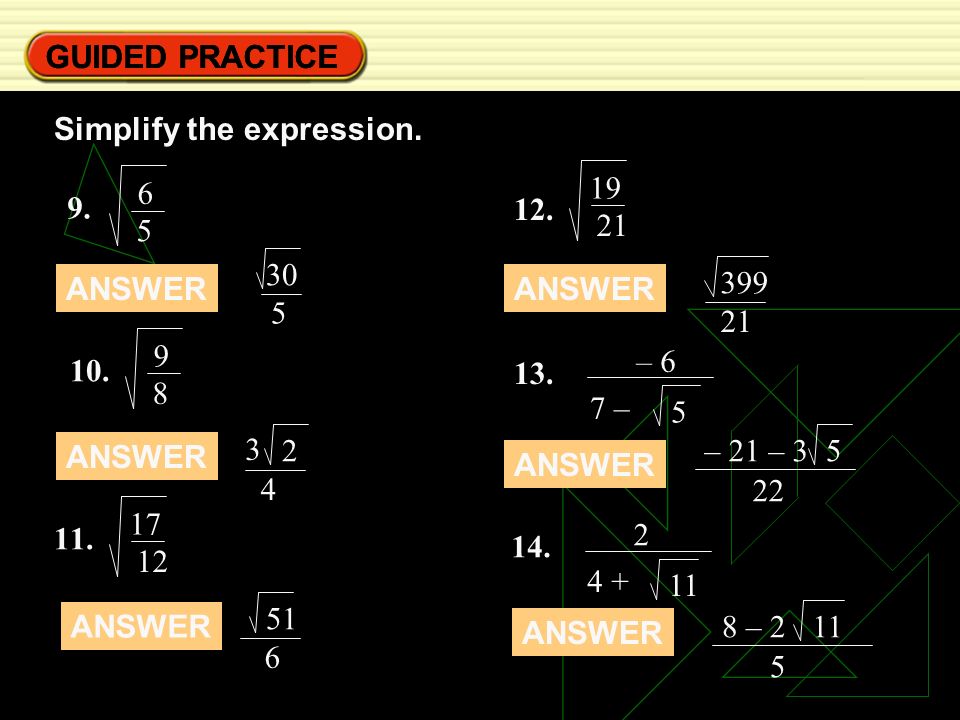 GUIDED PRACTICE GUIDED PRACTICE. Simplify the expression ANSWER.