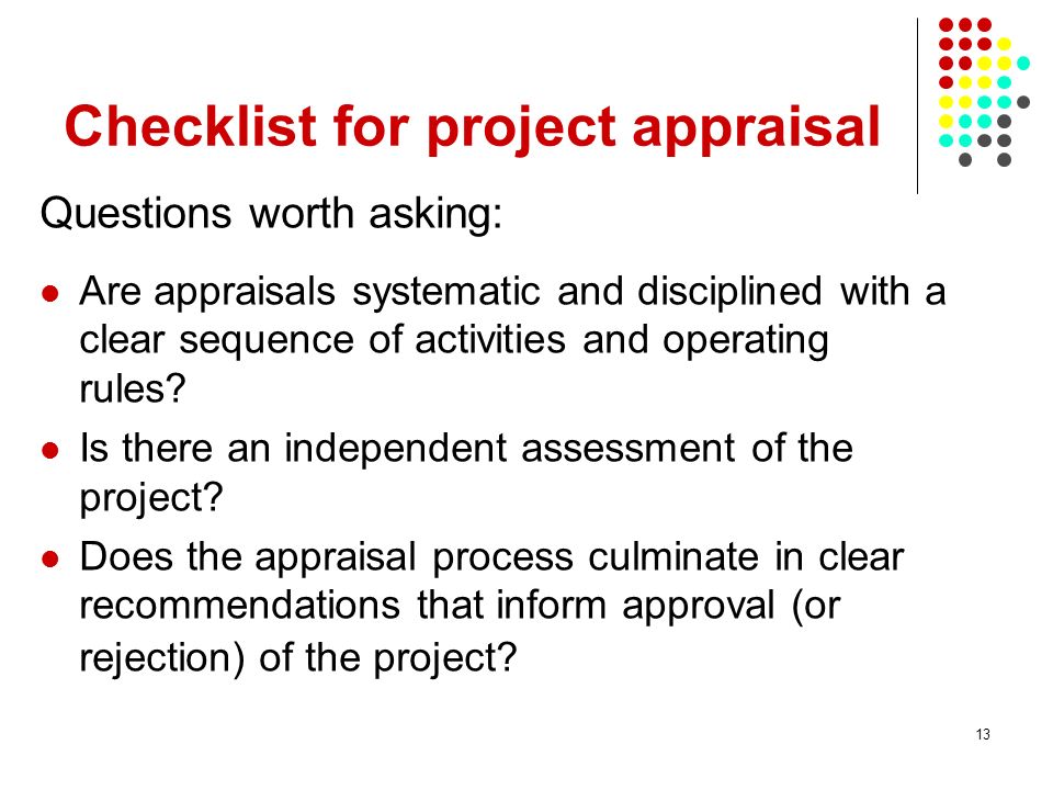 Checklist for project appraisal