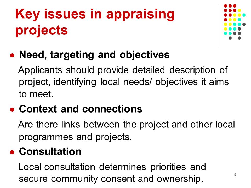 Key issues in appraising projects