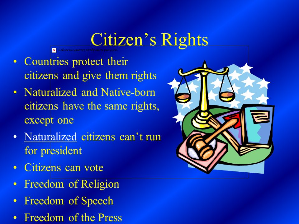 Citizen’s Rights Countries protect their citizens and give them rights