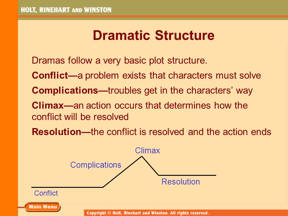 Dramatic Structure Dramas follow a very basic plot structure.
