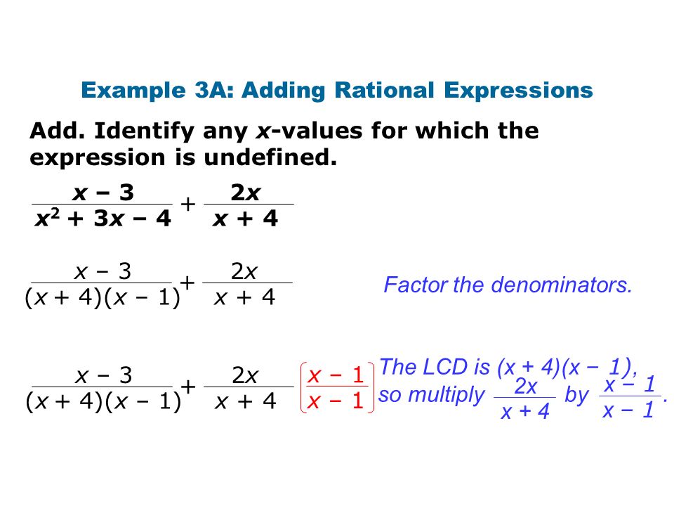 Example 3A: Adding Rational Expressions