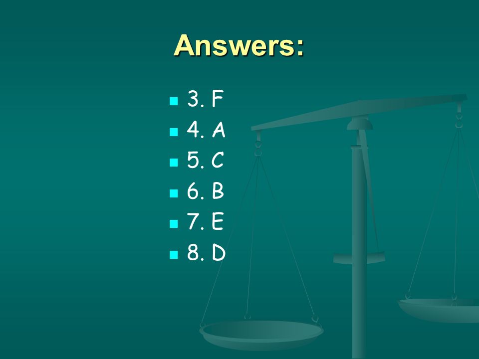 Answers: 3. F 4. A 5. C 6. B 7. E 8. D