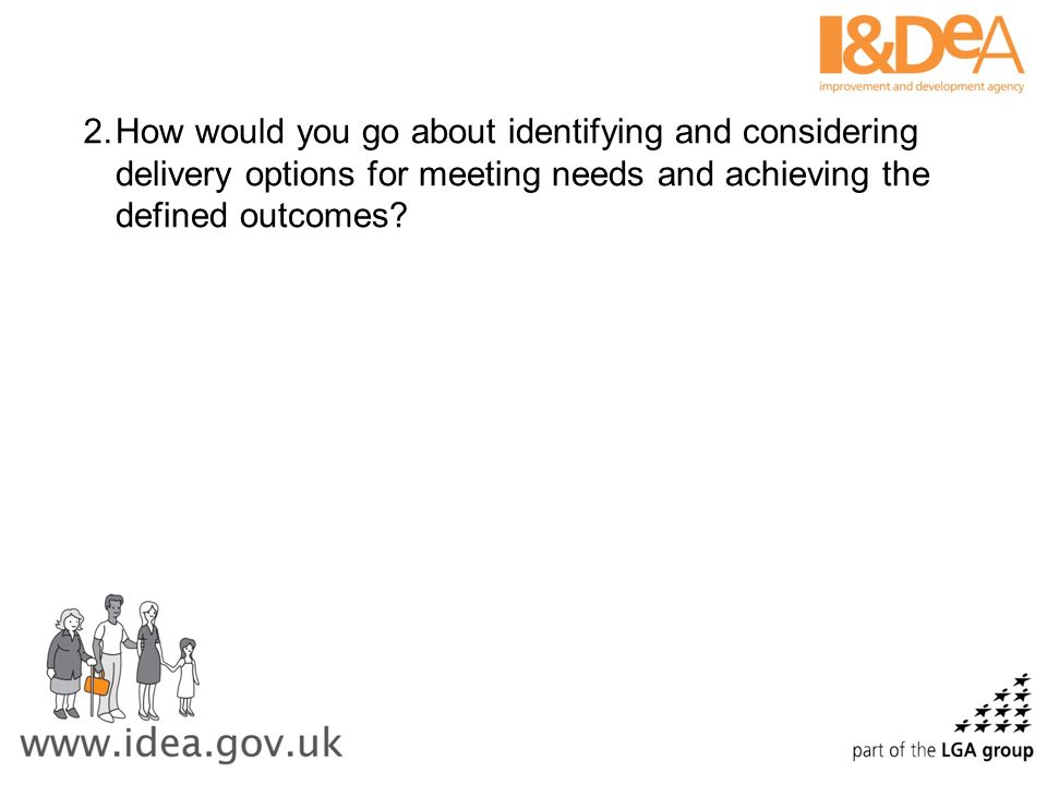 How would you go about identifying and considering delivery options for meeting needs and achieving the defined outcomes