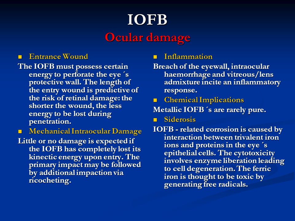 IOFB Ocular damage Entrance Wound