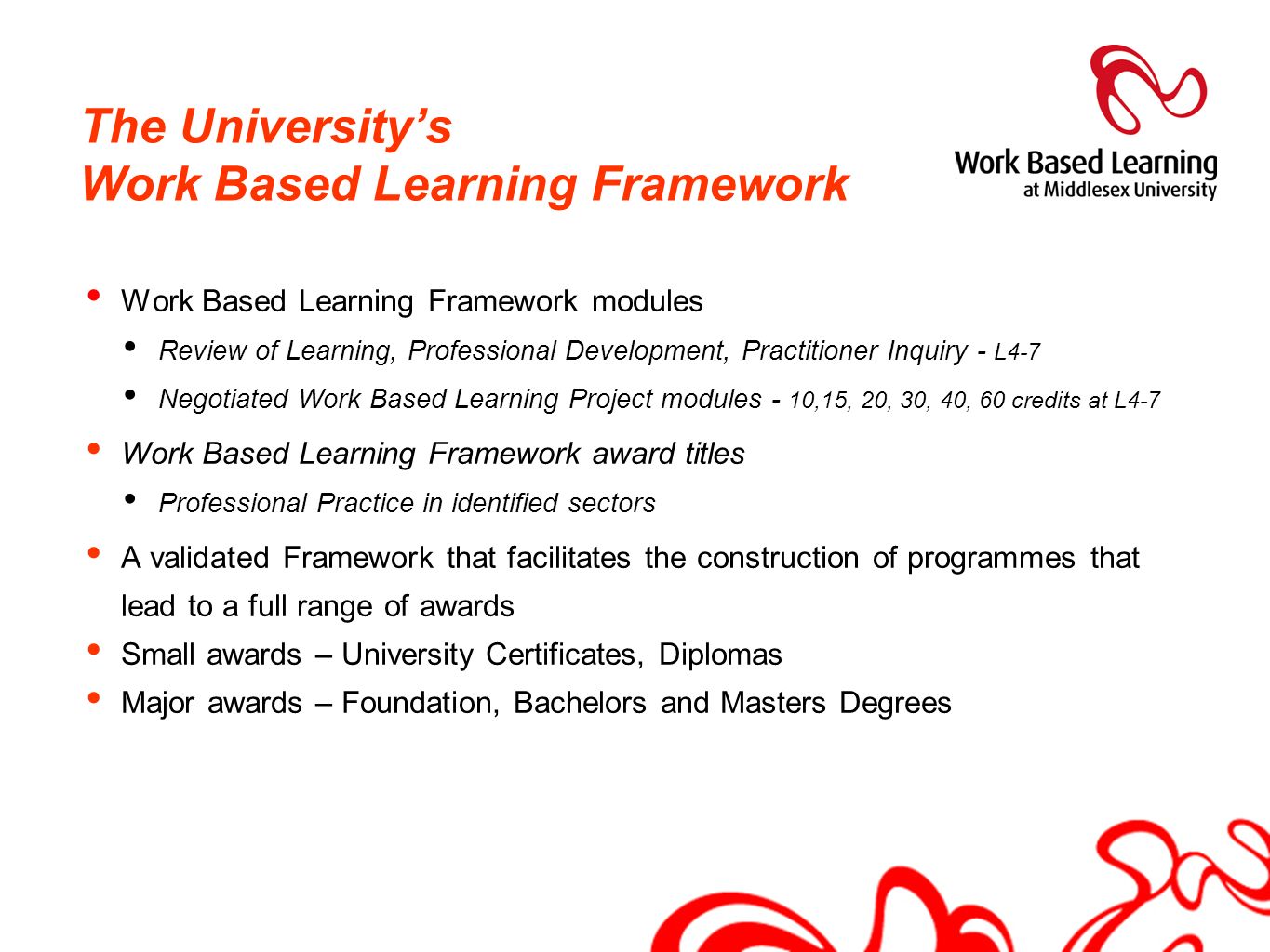 The University’s Work Based Learning Framework