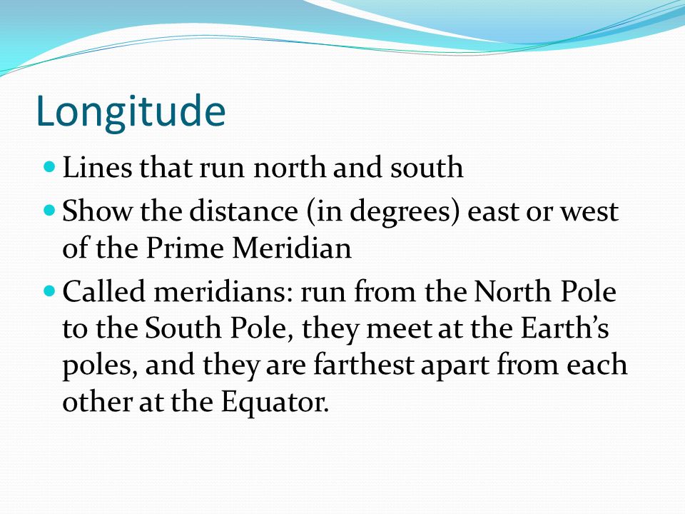Longitude Lines that run north and south