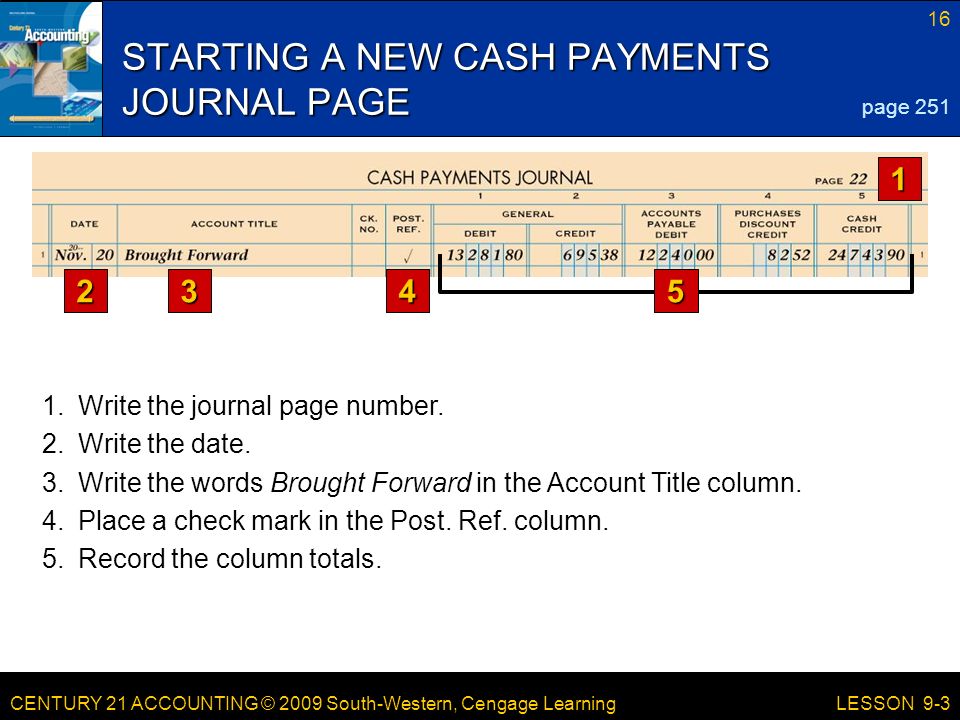 STARTING A NEW CASH PAYMENTS JOURNAL PAGE