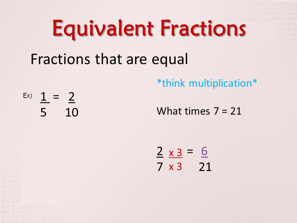 Equivalent Fractions Fractions that are equal 1 = =