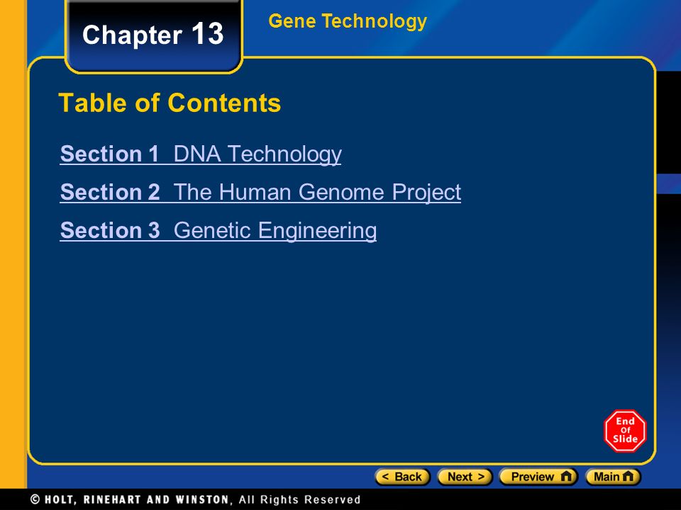 Chapter 13 Table of Contents Section 1 DNA Technology