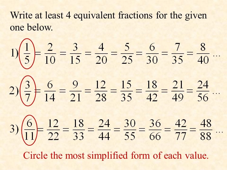 Write at least 4 equivalent fractions for the given
