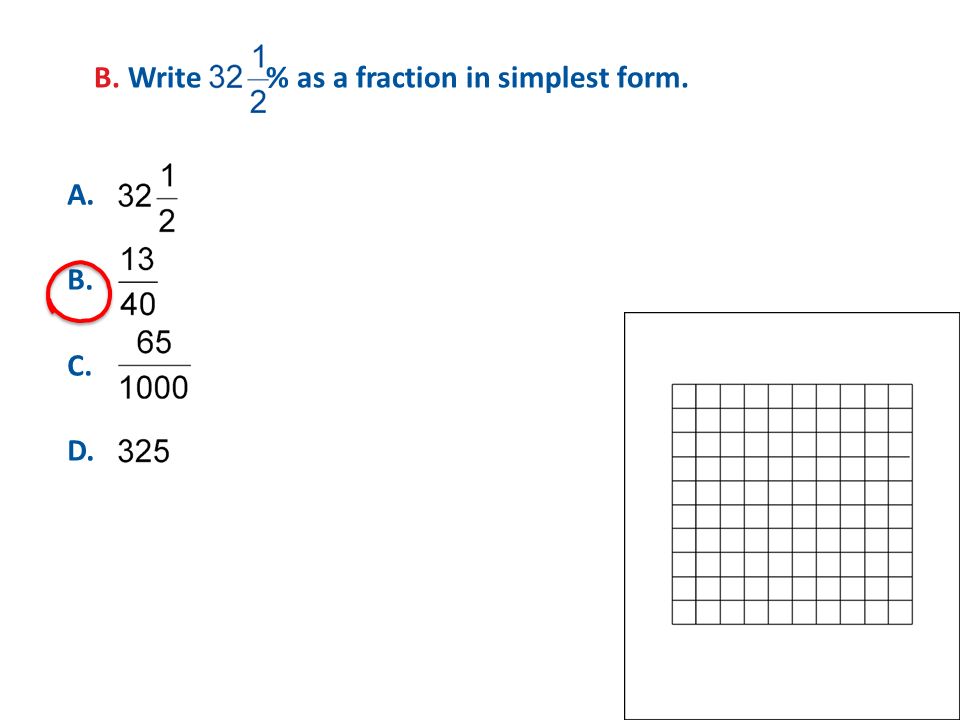B. Write % as a fraction in simplest form.