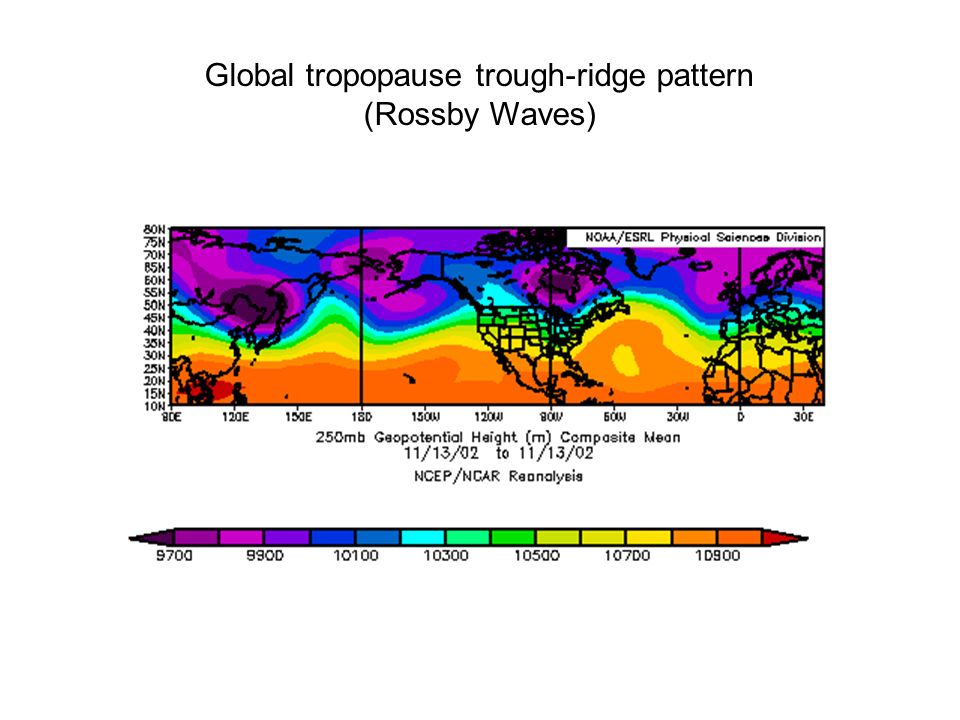 Global tropopause trough-ridge pattern (Rossby Waves)
