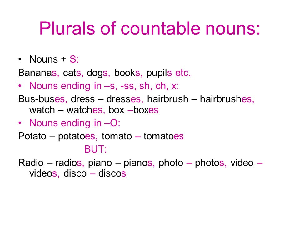 Plurals of countable nouns:
