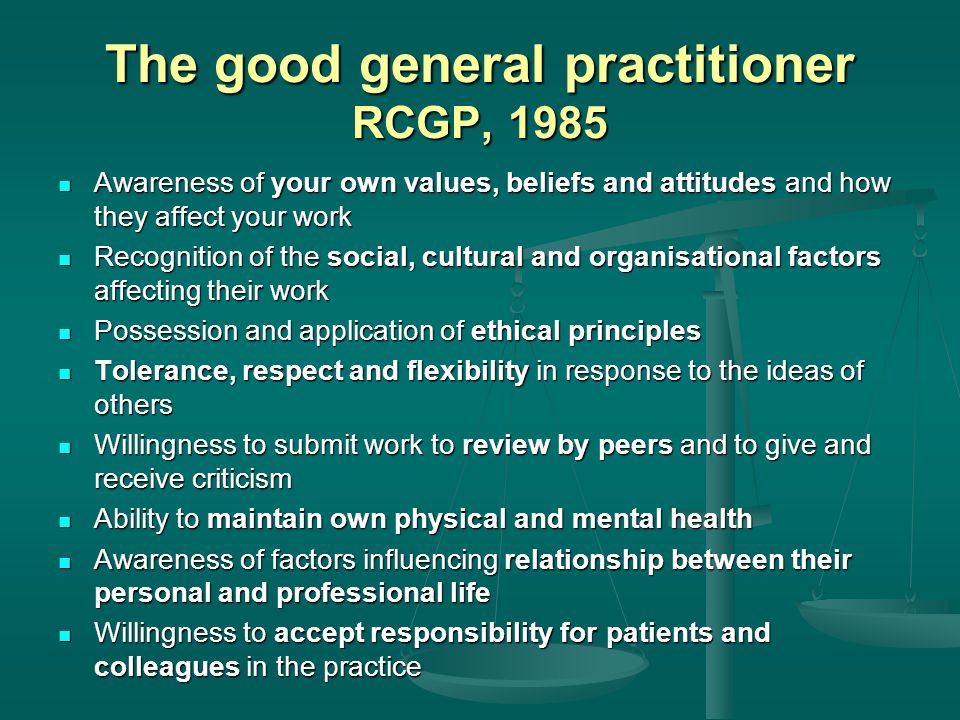 The good general practitioner RCGP, 1985