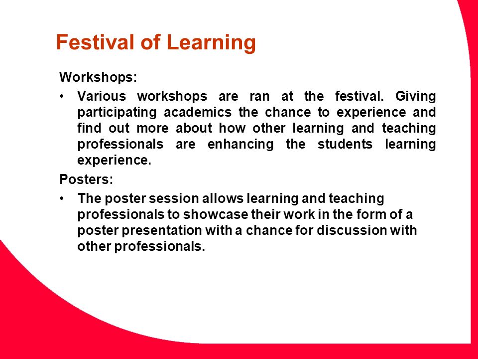 Festival of Learning Workshops:
