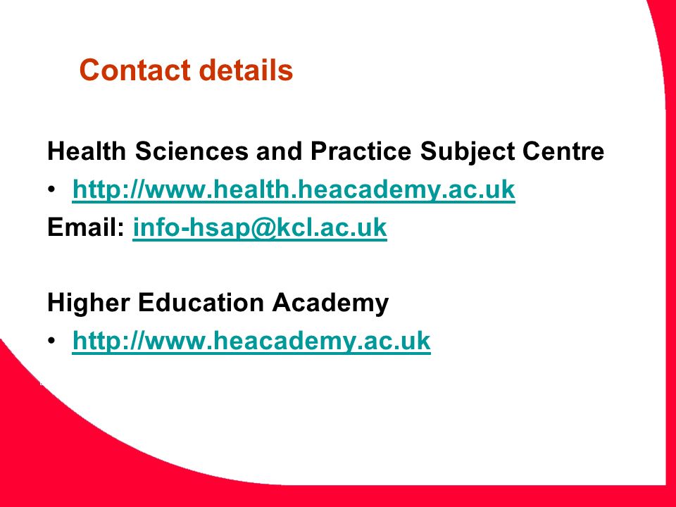 Contact details Health Sciences and Practice Subject Centre