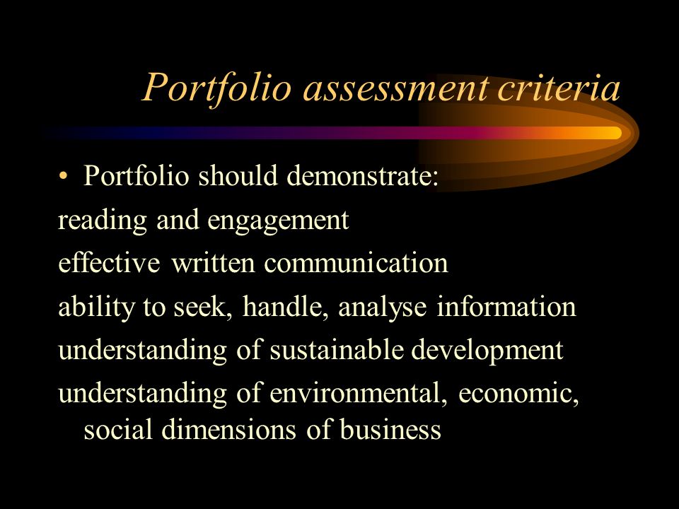 Portfolio assessment criteria