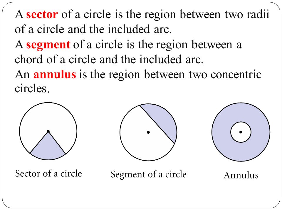 A sector of a circle is the region between two radii of a circle and the included arc.