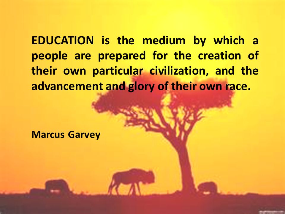 EDUCATION is the medium by which a people are prepared for the creation of their own particular civilization, and the advancement and glory of their own race.
