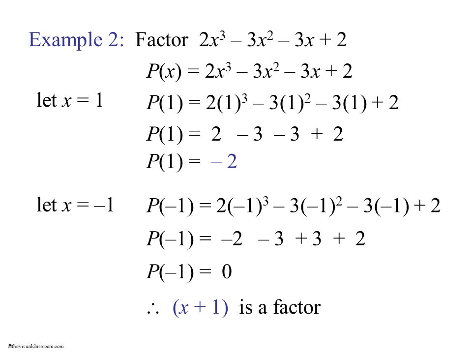 Example 2: Factor 2x3 – 3x2 – 3x + 2