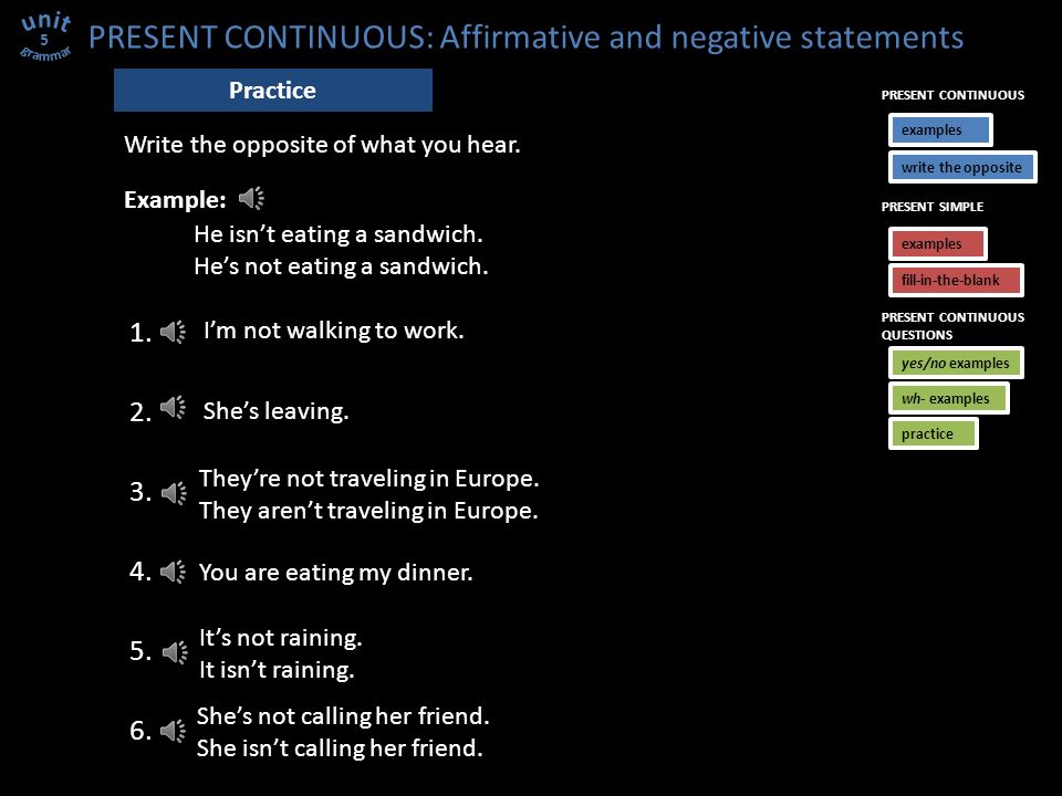 PRESENT CONTINUOUS: Affirmative and negative statements