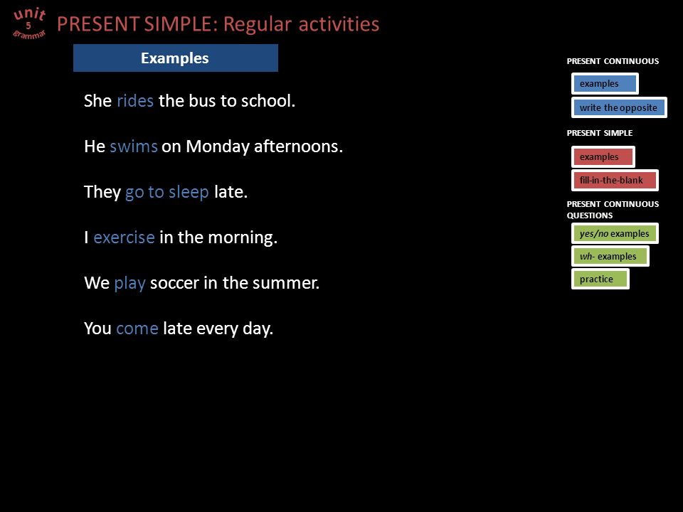 PRESENT SIMPLE: Regular activities