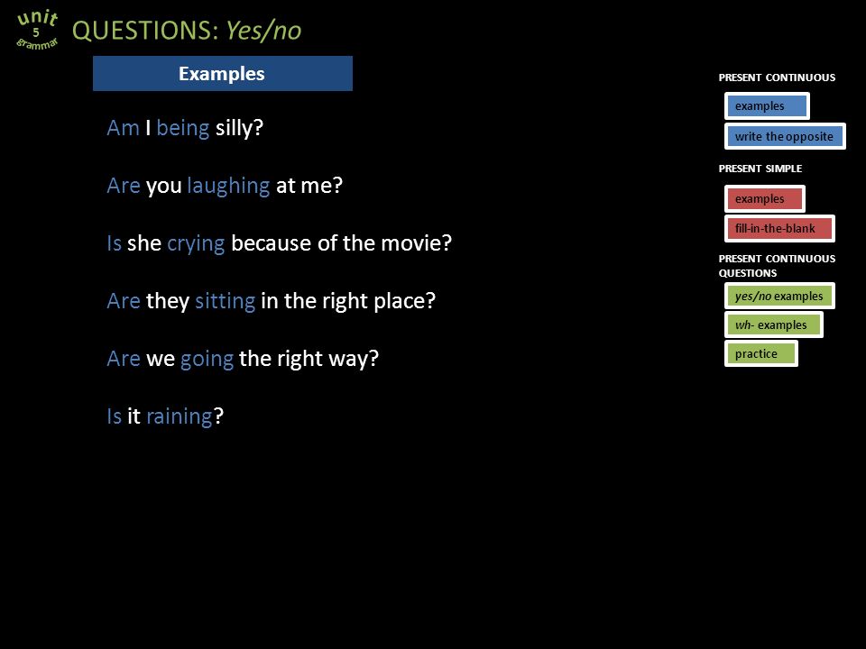 QUESTIONS: Yes/no Am I being silly Are you laughing at me