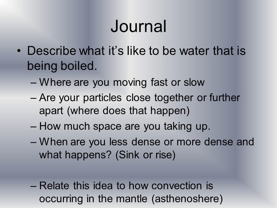 Journal Describe what it’s like to be water that is being boiled.