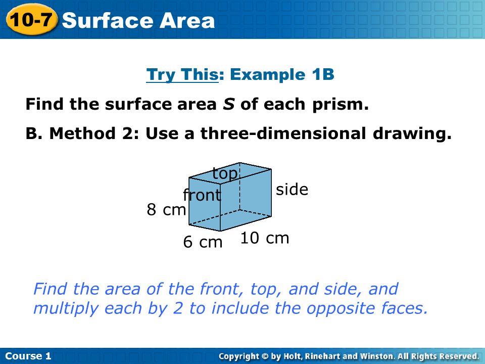 Surface Area 10-7 Try This: Example 1B