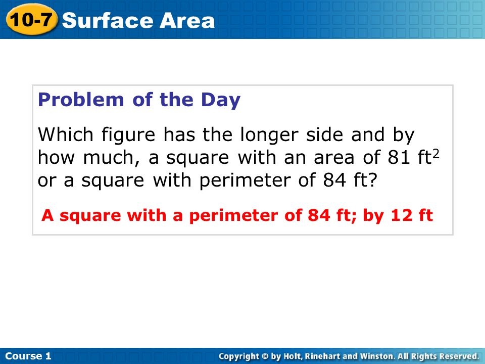 Surface Area 10-7 Problem of the Day