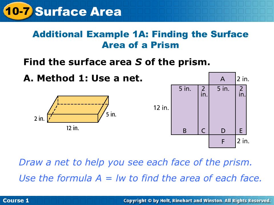 Additional Example 1A: Finding the Surface Area of a Prism