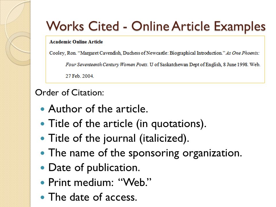 Works Cited - Online Article Examples