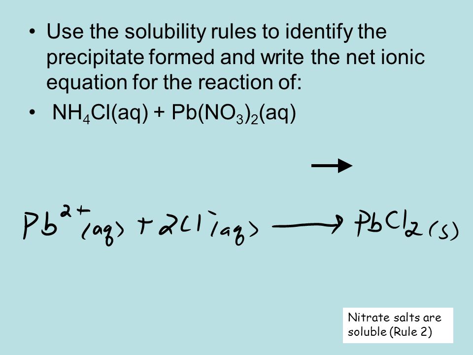 Use the solubility rules to identify the precipitate formed and write the net ionic equation for the reaction of:
