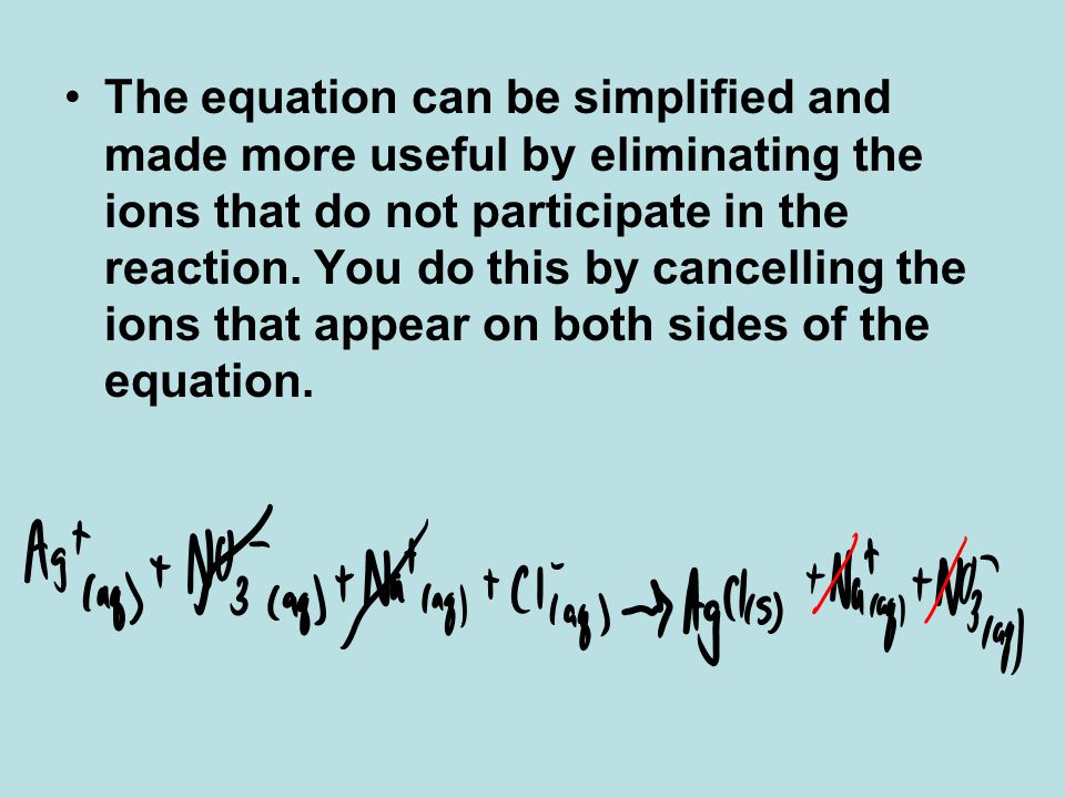 The equation can be simplified and made more useful by eliminating the ions that do not participate in the reaction.