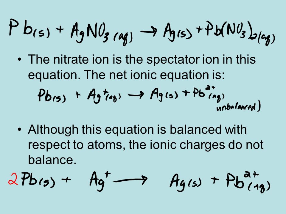 The nitrate ion is the spectator ion in this equation