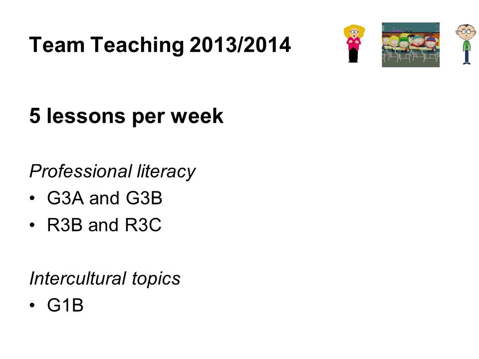 Team Teaching 2013/ lessons per week Professional literacy